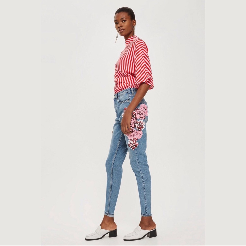 NWT Topshop Floral High Waisted MOM Jeans - Picture 4 of 5